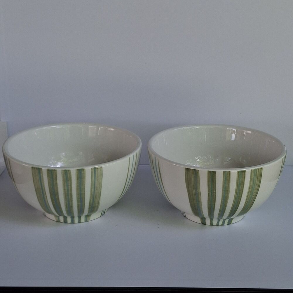 Set Of 2 Noble Excellence Earthenware Pistachio Vanilla Cereal Soup Bowl EUC